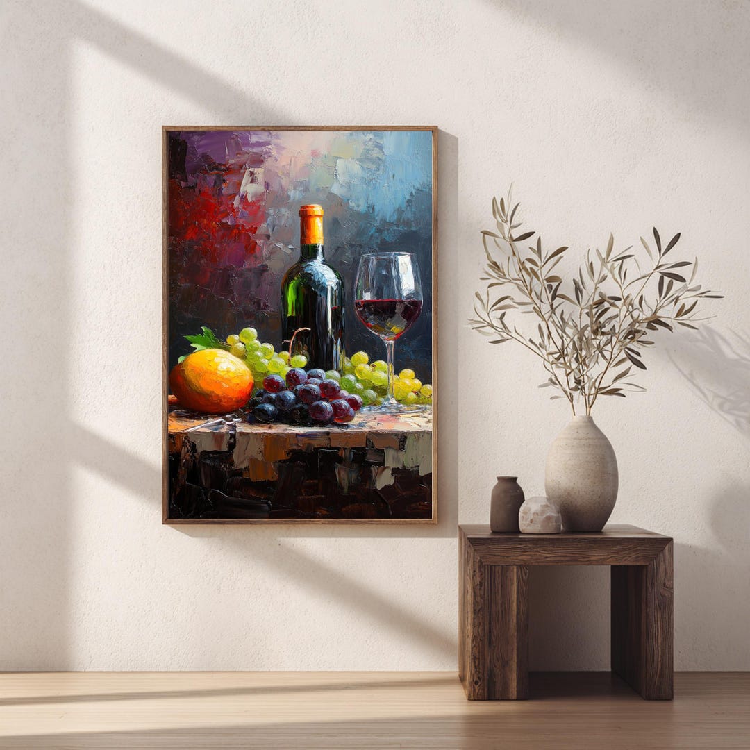 Italian Wine and Grapes Kitchen Wall Art Printable - Rustic ...