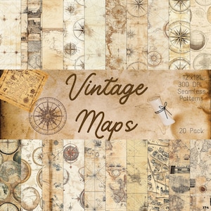 Padrões de Mapas Vintage | Design de Cartografia Antiga | Impressões Digitais de Mapas de Fantasia