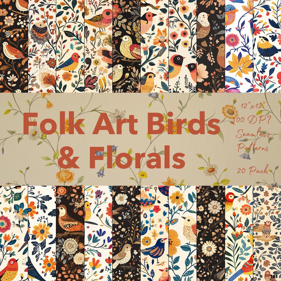 Folk Art Birds Floral Seamless Pattern for Fabric and Crafts - Etsy