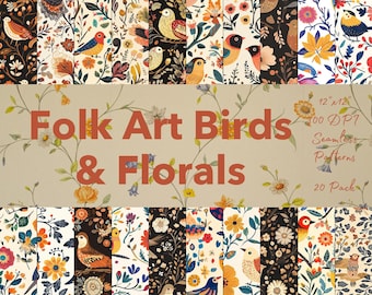 Folk Art Birds Floral Seamless Pattern for Fabric and Crafts