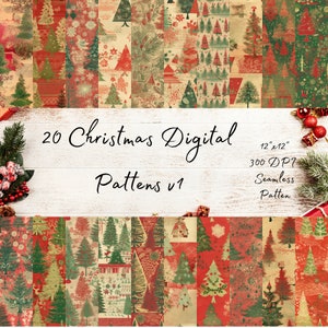 Vintage Christmas Digital Paper: Festive Seamless Patterns (20 Pack) (Digital Download)