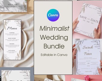 Botanical Wedding Invitation Suite: Minimalist Canva Template (Digital Download