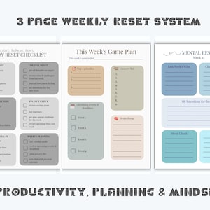 Sistema de reinicio semanal de 3 páginas / Productividad, planificación y mentalidad