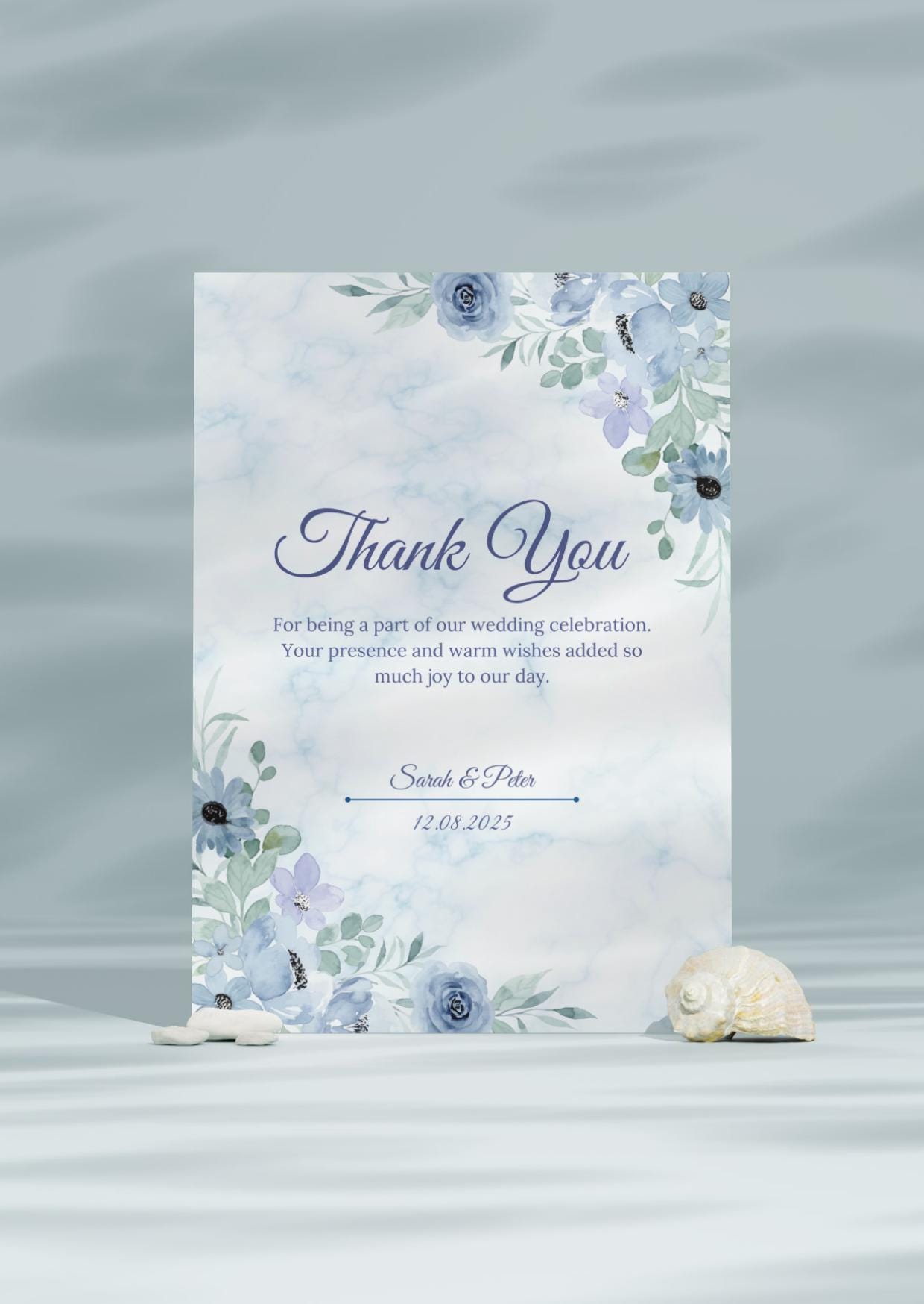 Blue Floral Wedding Thank You Card: Editable Canva Template (printable ...