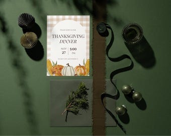 Invito alla cena del Ringraziamento, invito alla festa floreale autunnale, biglietto d'invito stampabile per la riunione autunnale, modello modificabile per il Ringraziamento tra amici
