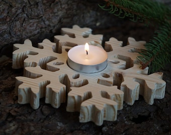 Tealight holder snowflake made of spruce wood - candle holder winter Christmas