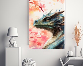 Majestic Sakura Cherry Blossom Dragon Wall Art Minimalist Statement Piece Handmade Gift Home Decor