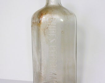 Antique Vintage Gudes Pepto Mangan Six Sided Medicine Embossed Clear Bottle