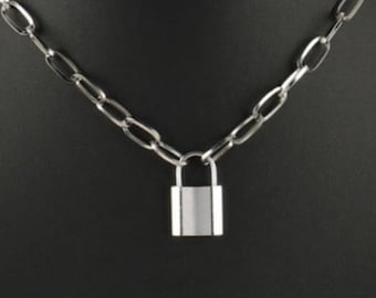 925 Silver Padlock Necklace: Stainless Steel Chain with Lock Charm - A Stunning Jewelry Gift for Women