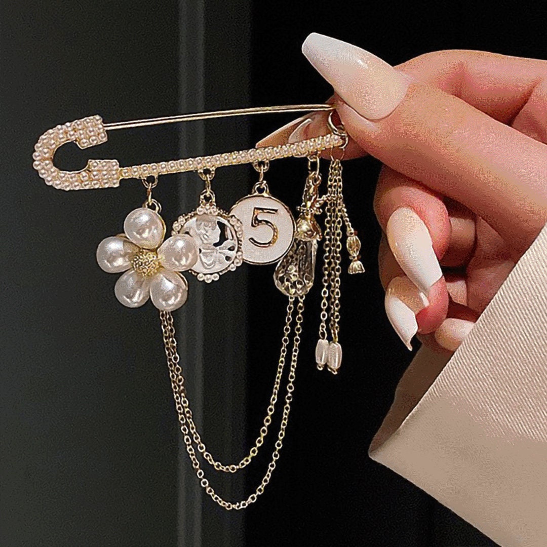 Little Luxuries Designs Chanel Style Safety Pin with Charms Brooch