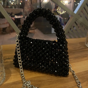 Beaded Bag, Crystal Bag, Beaded Shoulder Bags, Daily Party Purse Bag, Luxury Designer Handbags, Gift For Her, Black Bag