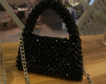 Bolso con cuentas, bolso de cristal, bolsos de hombro con cuentas, bolso de fiesta diario, bolsos de diseñador de lujo, regalo para ella, bolso negro