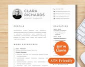Project Manager Resume Template Canva with Cover Letter 1 Page CV + 2 Page Resume Job Application Minimalist Professional Management Resume