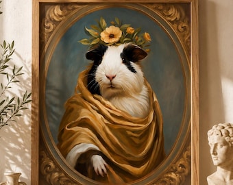 Renaissance Guinea Pig Portrait, Royal Guinea Pig Wall Art, Vintage Museum Animal Painting, Classical Pet Portrait Decor