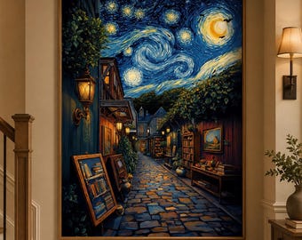 New Orleans Bookstore Wall Art, Van Gogh Inspired Street Print, Literary City Poster