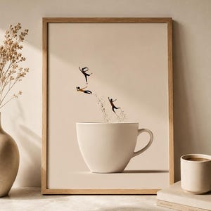 Tiny People Coffee Wall Art, Surreal Coffee Print, Coffee Bar Kitchen Decor