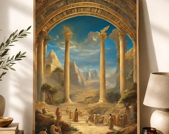 Ancient Thebes Wall Art, Greek Mythology Print, Classical Temple Ruins Decor