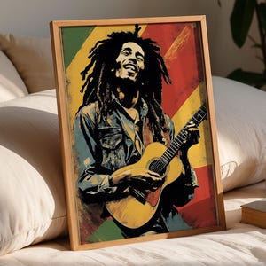 Retro Bob Marley-kunstprint, vintage reggaeposter (digitale download)