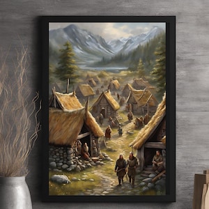Vintage Viking Village Art Print: Norse Mythology Wall Decor (Digital Download)