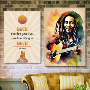 Affiche numérique de Bob Marley, citation de Bob Marley, décoration murale hippie, décoration bohème, Bob Marley, art mural rétro, art mural reggae, art mural jamaïcain