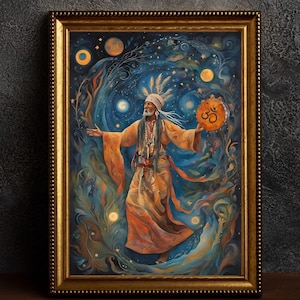 Shamanic Journey Art Print, Spiritual Shaman Art, Shaman Ritual, Shaman Poster, Shaman fantasy, Mystic Shamanic Art, Boho Art, Native Art