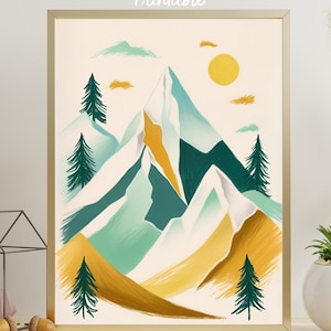 Mountains Art Print, Mountain Landscape Drawing, Mountain Line Print, Mountains Landscape Poster, Minimalist Art Print, Mountain Poster