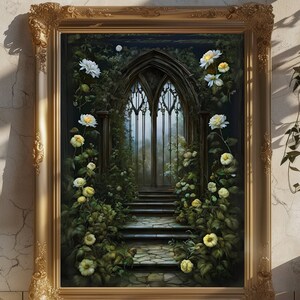 Vintage Gothic Garden Poster: Victorian Greenhouse Botanical Art (Digital Download