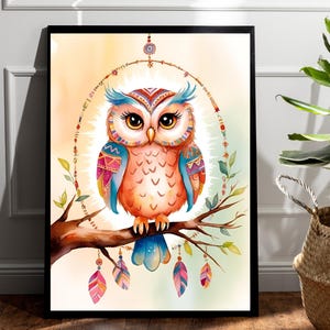 Dreamcatcher Owl Illustration Print, Owl Printable Wall Art, Nursery Owl Poster, Owl Poster, Owl Wall Art, Owl Decor, Owl Art Print, Owl Art