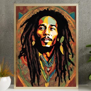 Affiche numérique rétro Bob Marley, art mural Bob Marley, décoration hippie, impression Bob Marley, affiche de musique reggae, décoration murale rasta, impression murale bohème