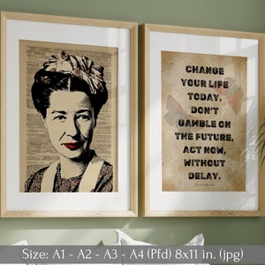 Simone de Beauvoir Portrait & Quote Art Prints: Feminist Philosophy (Digital Download)