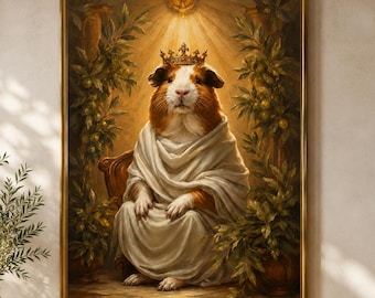 Guinea Pig Wall Art, Crowned Guinea Pig Print, Zeus Inspired Pet Portrait, Funny Animal Decor, Digital Download