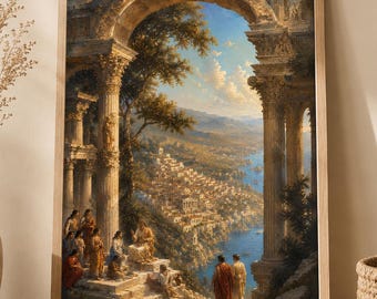 Affiche murale d'Éphèse antique, reproduction de ruines gréco-romaines, paysage méditerranéen, affiche d'architecture classique, art à imprimer