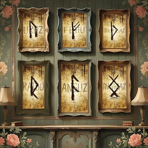 Vintage Runes Wall Art Set, Rune Symbols Digital Posters, 7 Nordic Rune ...