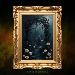 Haunted Floral Path Print: Gothic Botanical Garden Art (Digital Download)