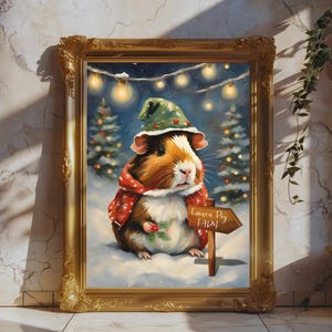 Vintage kerstmis cavia-kunstprint: retro vakantiedecor (digitale download)