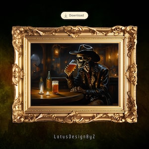 Skeleton Cowboy Saloon Print: Gothic Western Bar Art (Digital Download)