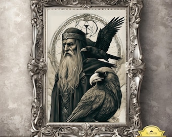 Odin und die Raben Vintage Poster: Nordische Wikinger Kunst (Digitaler Download)