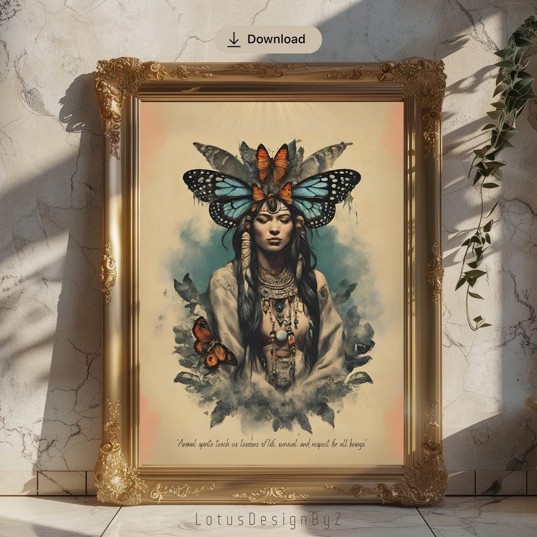 Vintage Shaman Woman Art Print: Tribal Boho Wall Decor, Tribe Woman