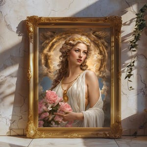Aphrodite Art Print: Greek Goddess of Beauty with Roses (Digital Poster)
