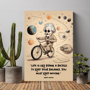 Einstein Bicycle Art Print: Vintage Planet Decor (Digital Download)
