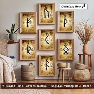 Vintage Runes Wall Art Set: Nordic Elder Futhark Posters (Digital Download)