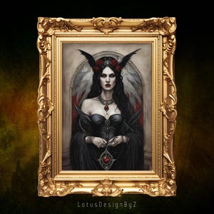 Lilith Art Print: Gothic Goddess with Snake & Rose (Digital Download)