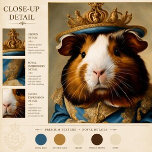 Victorian Guinea Pig King Wall Art, Royal Pet Portrait, Funny Animal Print, Renaissance Animal Poster, Pet Lover Gift, Digital Download image 3