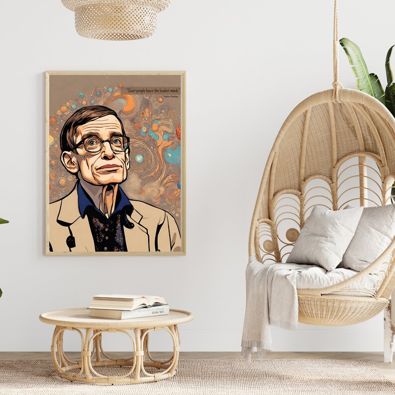 Stephen Hawking Quote Universe Poster Original Cartoon Portrait Unique Stephen Hawking Cartoon ...