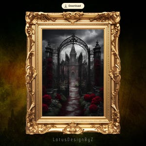 Gothic Cathedral Digital Art, Gothic Cathedral Art, Cathedral Print, Cathedral Art, Cathedral Wall Art, Victorian Garden Art. Moody Floral