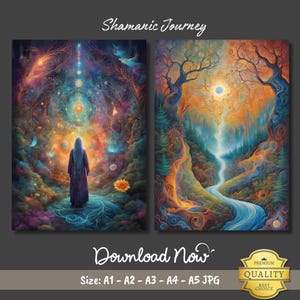 Shamanic Journey Digital Poster Set, Shamanic Wall Art, Shaman Poster, Shaman Wall Art, Shamanic Decor, Ayauasca Art, Ayauasca Art Jungle