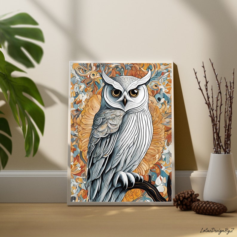 WHITE OWL ART, Snowy Owl Poster, White Owl Retro Wall Art, Animal ...