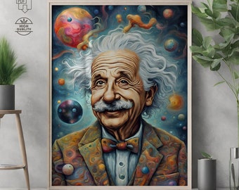 Albert Einstein Surreal Art, Einstein Print, Einstein Decor, Einstein Wall Art, Space Art, Einstein Poster, Einstein Picture, Einstein Art