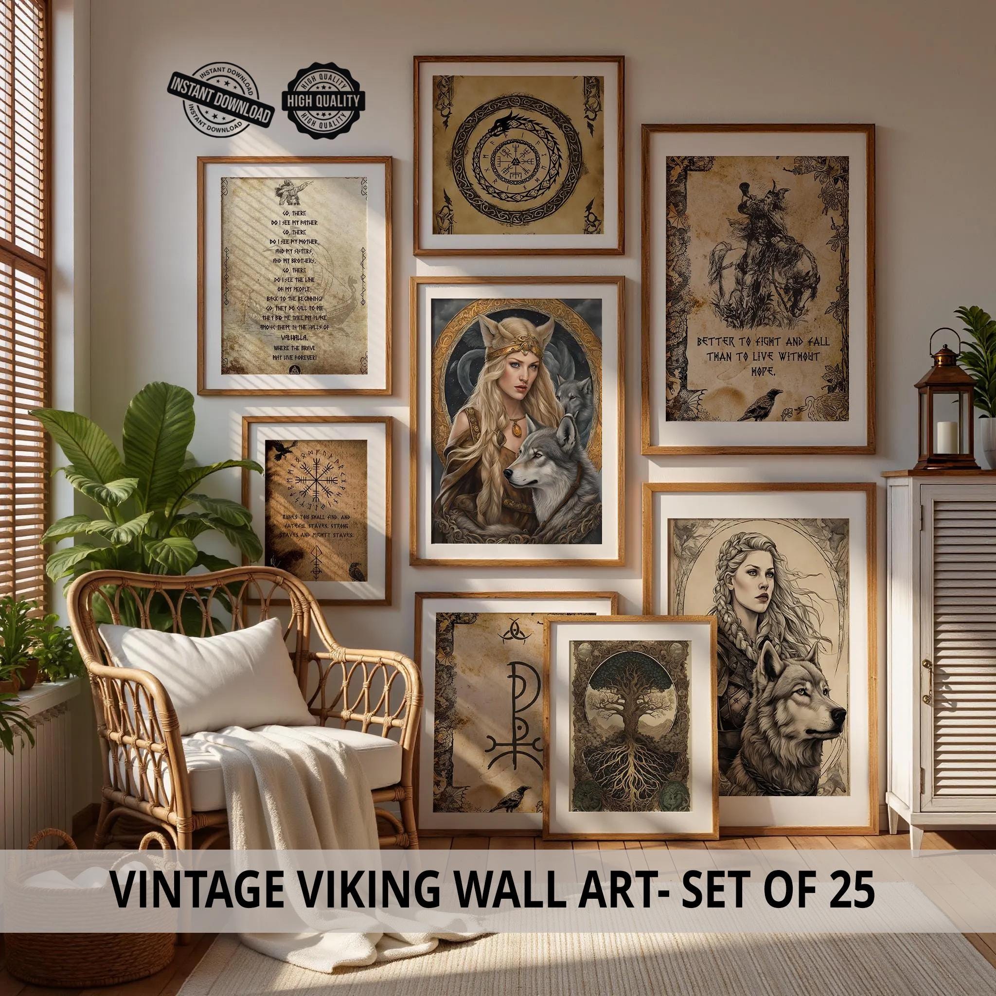 Wikinger Arts Wikinger Art Prints Set, Nordische Mythologie, Yggdrasil, Vegvisir ...