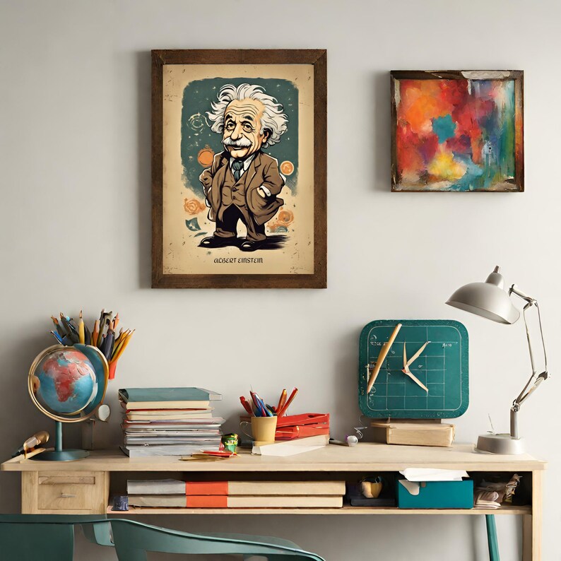 Vintage Inspired Albert Einstein Cartoon, Printable Einstein Art Poster ...